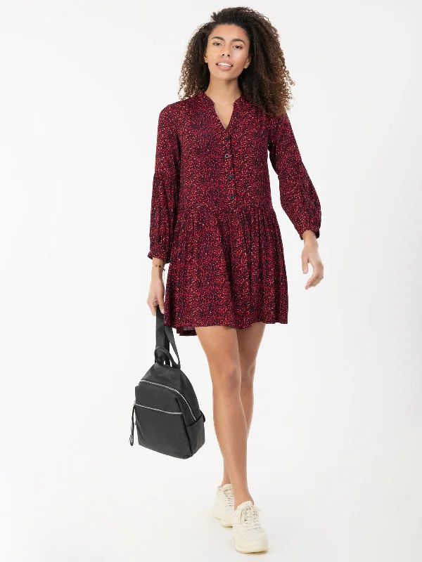 Penele Printed Viscose Shirt Dress, Red Animal