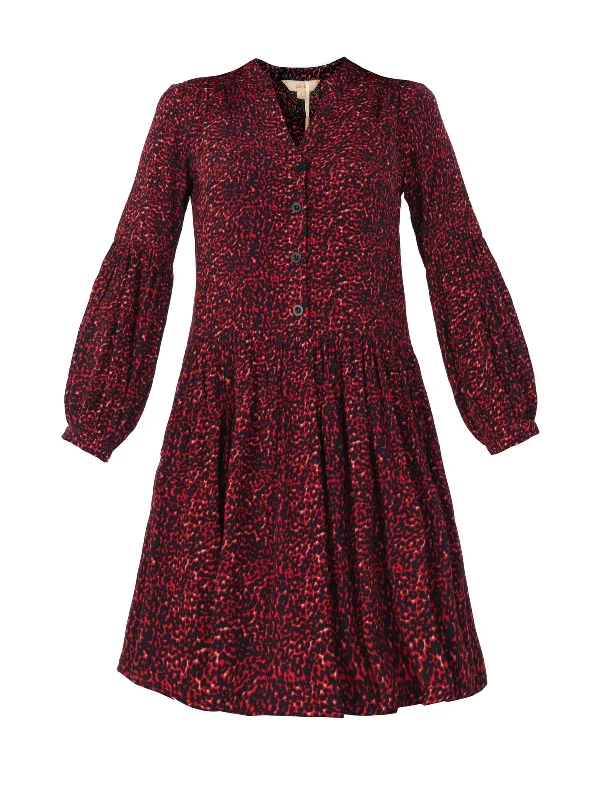 Penele Printed Viscose Shirt Dress, Red Animal