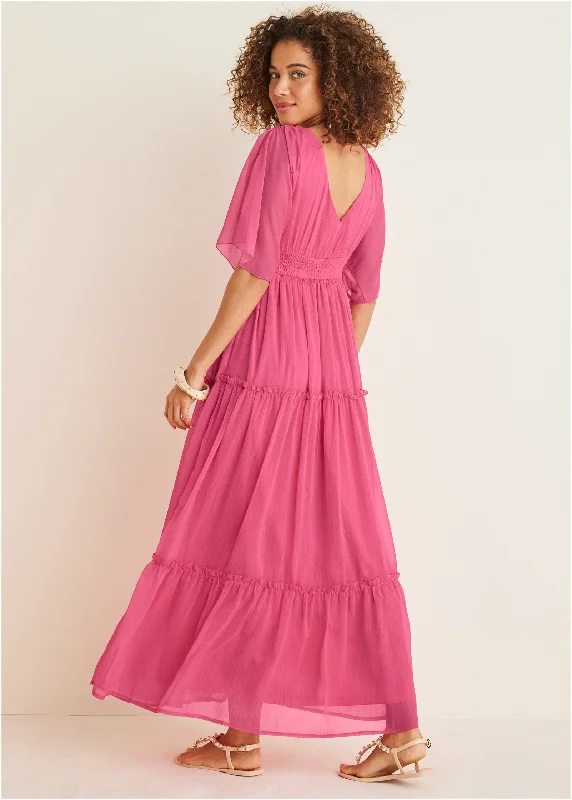 Flutter sleeve maxi dress - Hot Pink