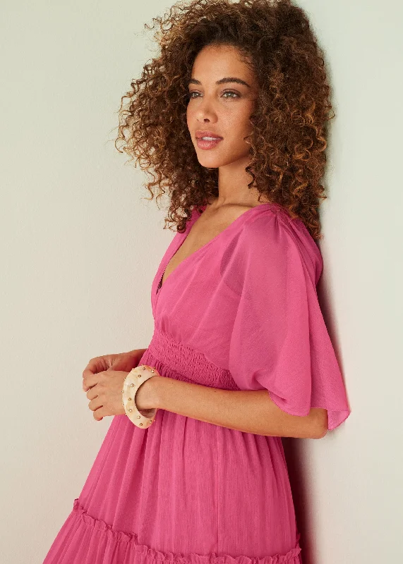 Flutter sleeve maxi dress - Hot Pink