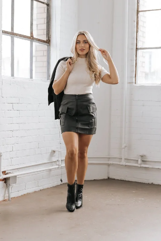 Black Faux Leather Cargo Mini Skirt - FINAL SALE