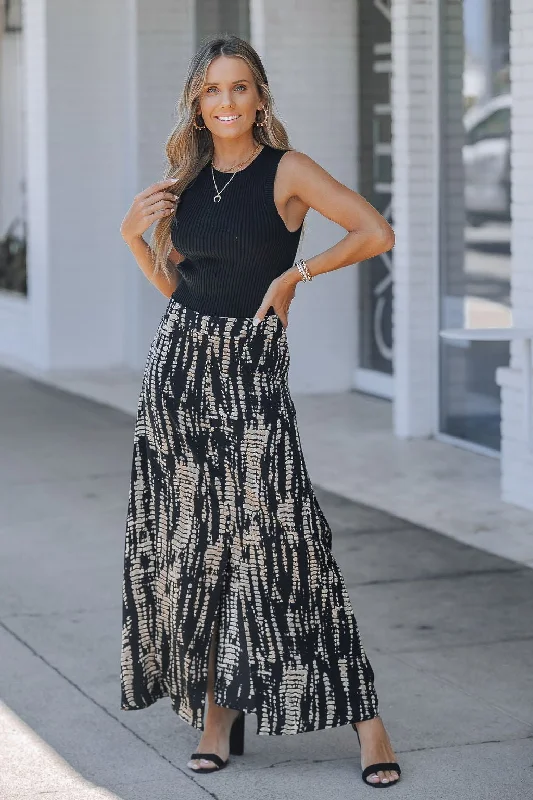 Black Multi Print Midi Skirt