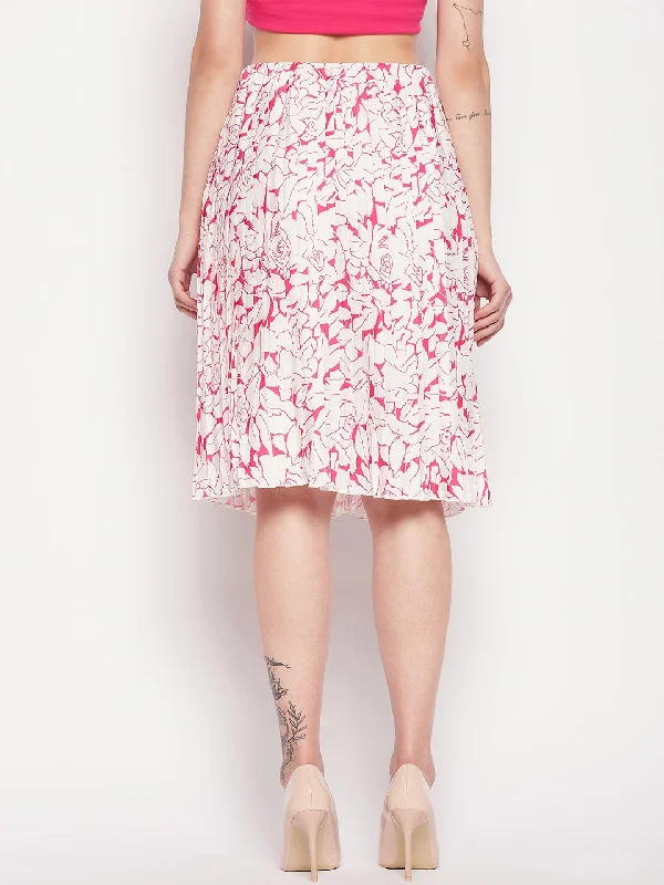 Camla White Satin Print Skirt