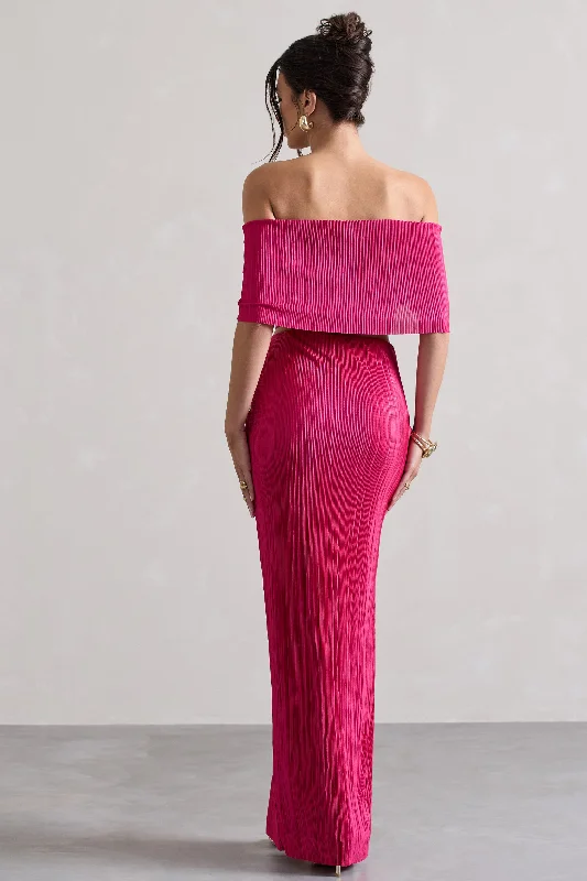 Calida | Hot Pink Plisse Knot Split Maxi Skirt