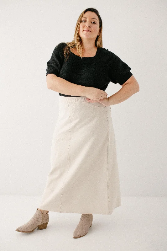 'Caroline' Long Knit Denim Skirt