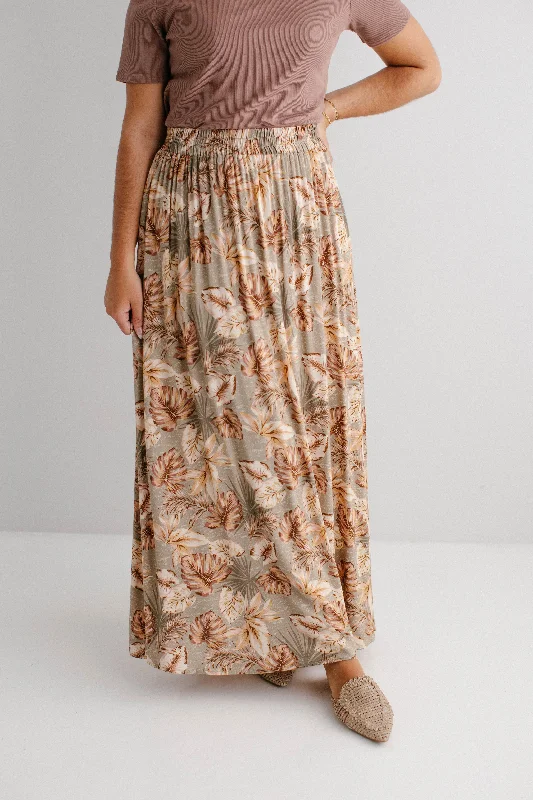 'Covey' Palm Print Maxi Skirt in Muted Sage