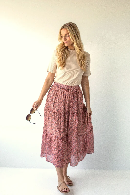 'Jacinta' Printed Chiffon Midi Skirt in Desert Rose