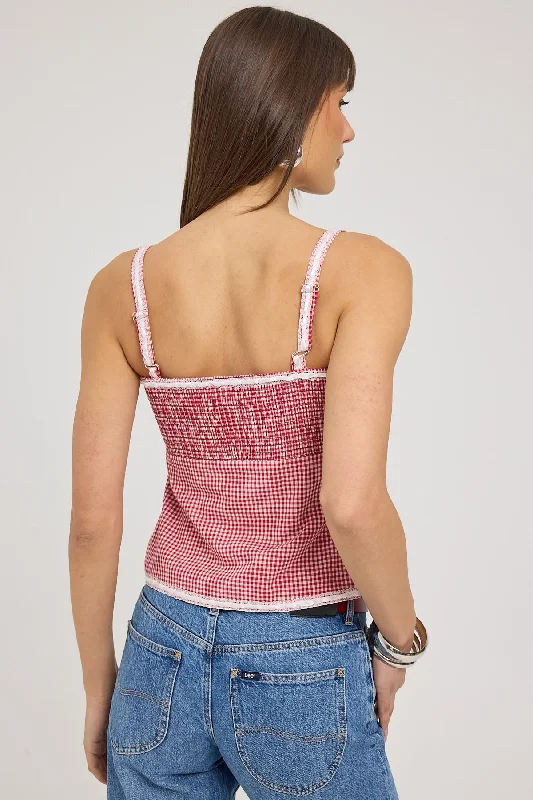 Luck & Trouble Chiara Gingham Lace Top Red Gingham