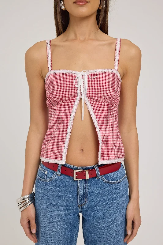 Luck & Trouble Chiara Gingham Lace Top Red Gingham