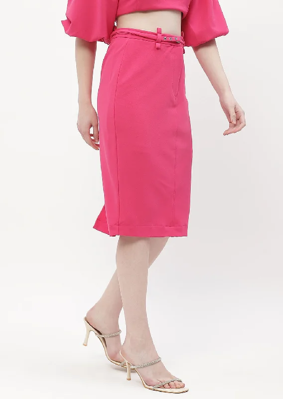 Madame Belted Waisted Hot Pink Pencil Skirt