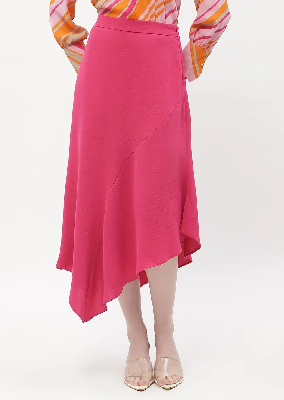 Madame Solid Hot Pink Asymmetric Skirt