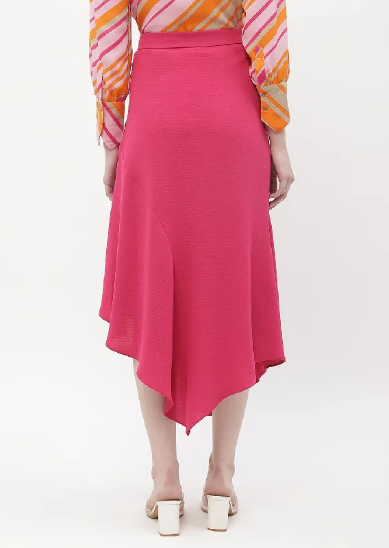 Madame Solid Hot Pink Asymmetric Skirt