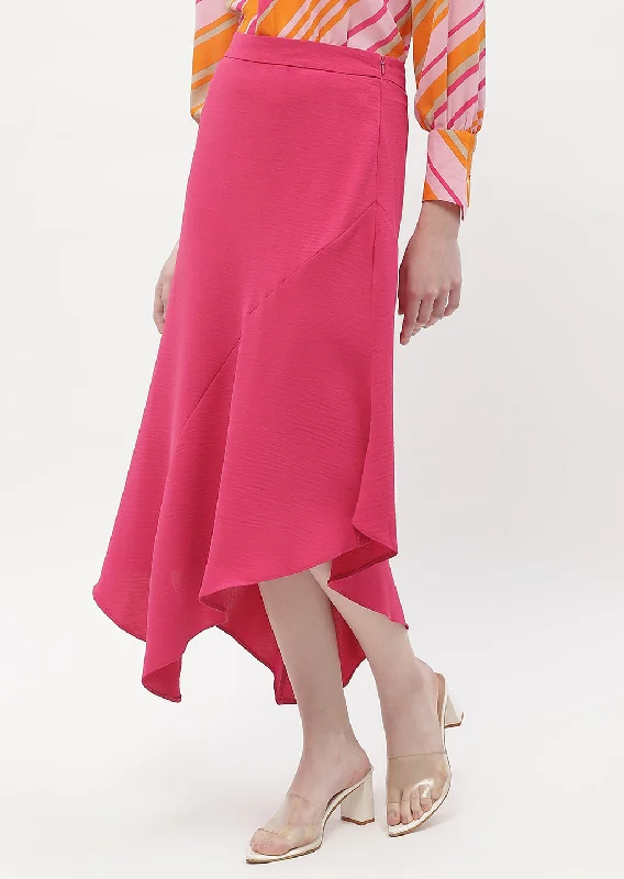 Madame Solid Hot Pink Asymmetric Skirt