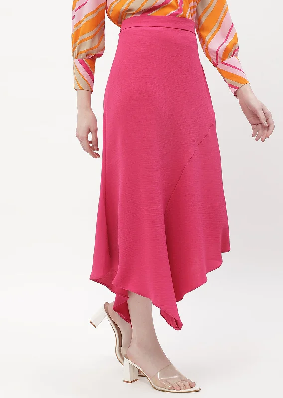 Madame Solid Hot Pink Asymmetric Skirt