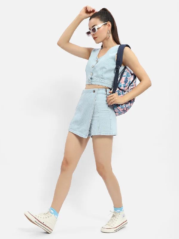 Madame Lightly Washed Blue Denim Skorts