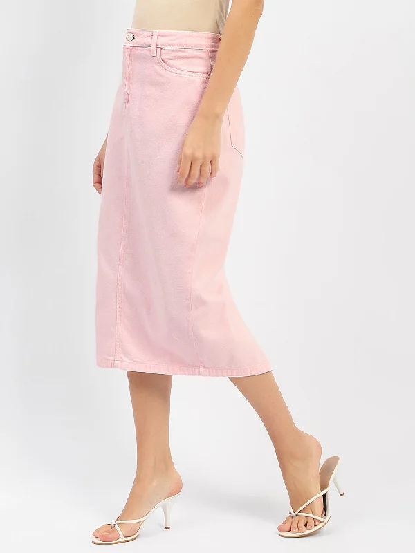 Madame Back Slit Pink Denim Skirt