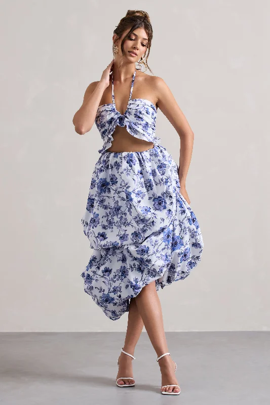 Make Waves | Floral Print Volume High-Low Midi Skirt