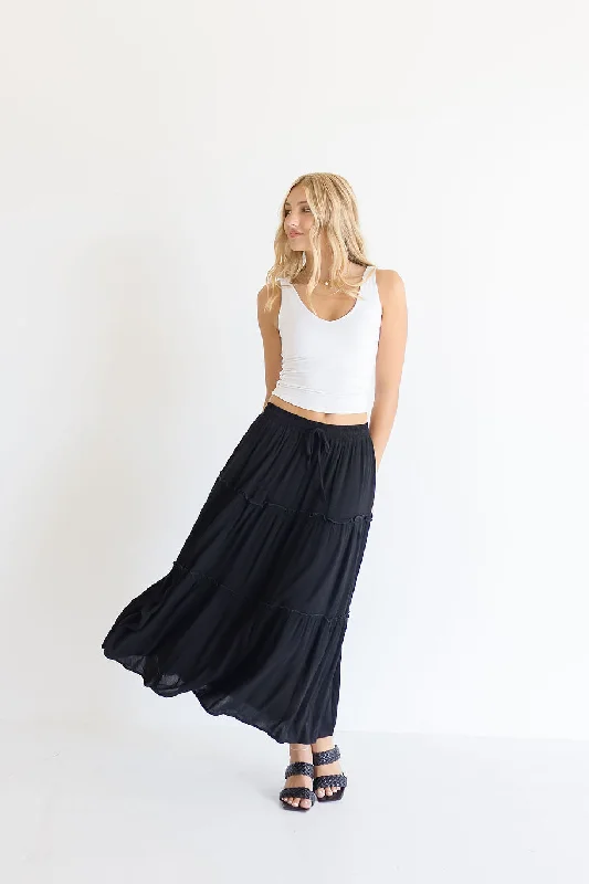 Maxine Tiered Maxi Skirt Black