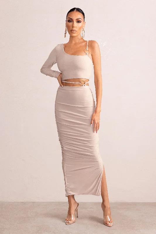 Montpellier | Blush Pink Tie Waist Side Split Midi Skirt