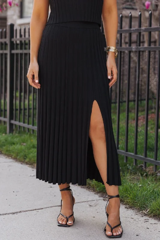 MUSE Black Ribbed Midi Skirt - FINAL SALE