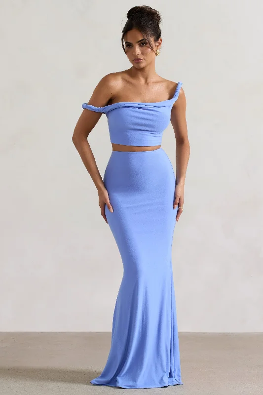 Neve | Blue Gathered Maxi Skirt