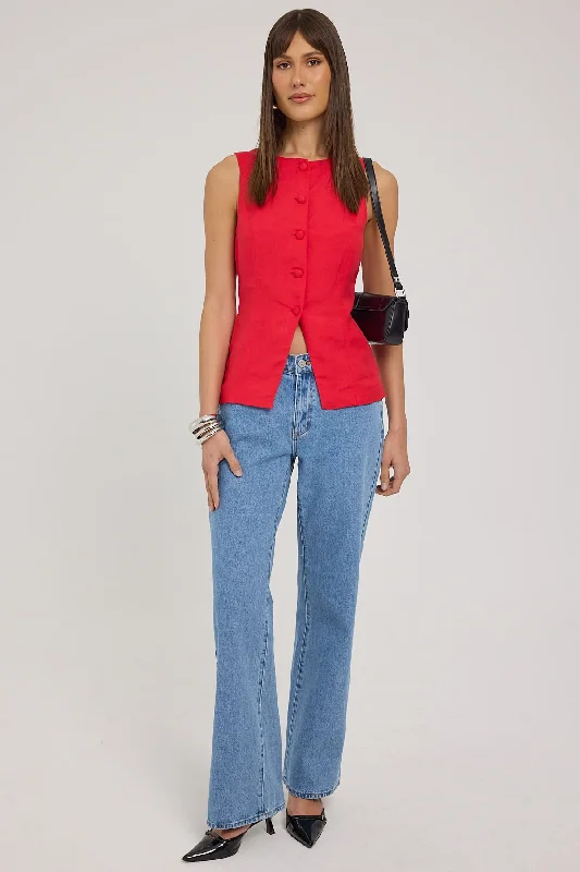 Perfect Stranger Rhodes Long Line Vest Red