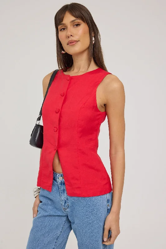 Perfect Stranger Rhodes Long Line Vest Red