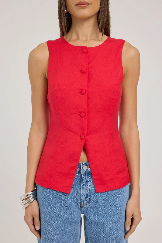 Perfect Stranger Rhodes Long Line Vest Red