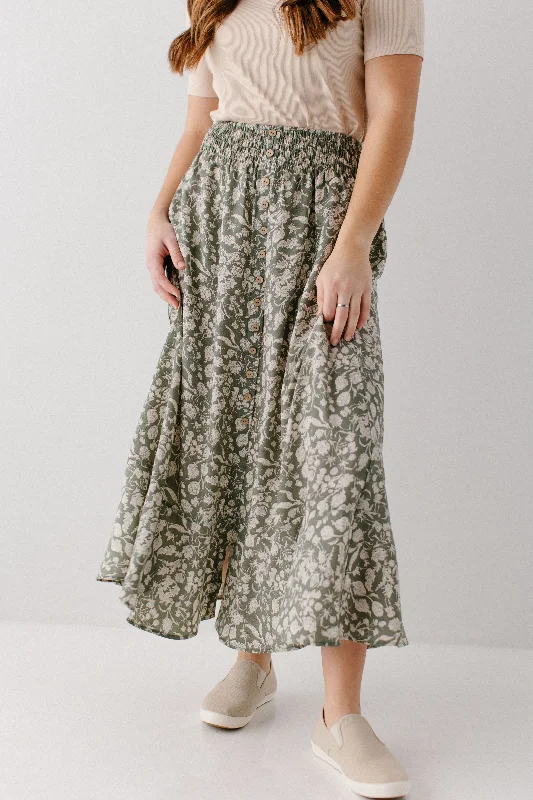 'Shauna' Smocked Waist Floral Maxi Skirt