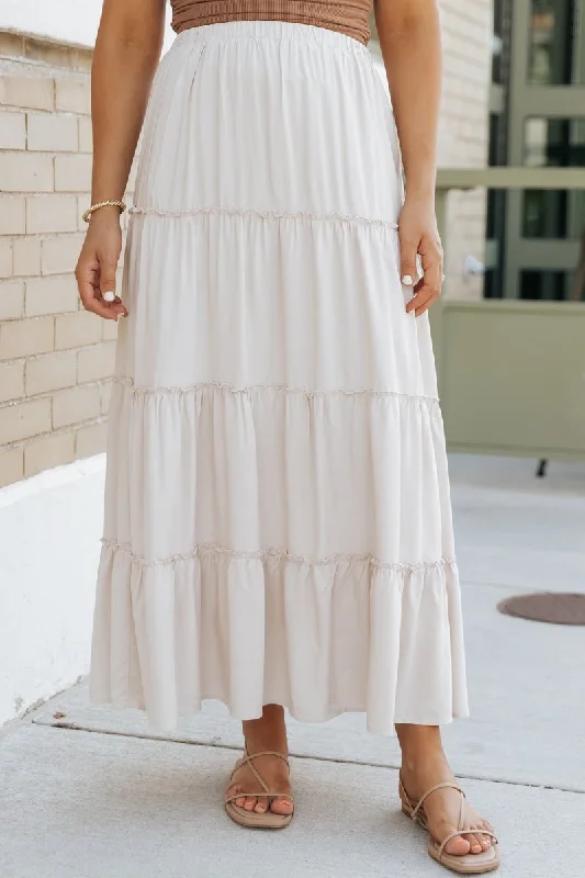 Stone Ruffle Tiered Maxi Skirt