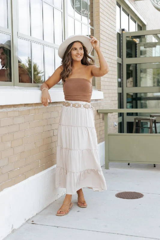 Stone Ruffle Tiered Maxi Skirt