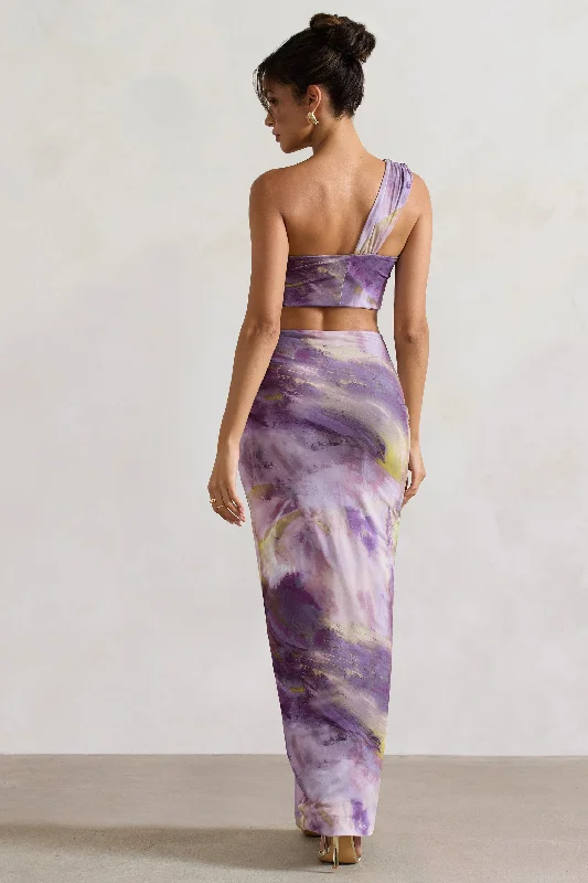 Tender Kiss | Lilac Print Knot Split Maxi Skirt