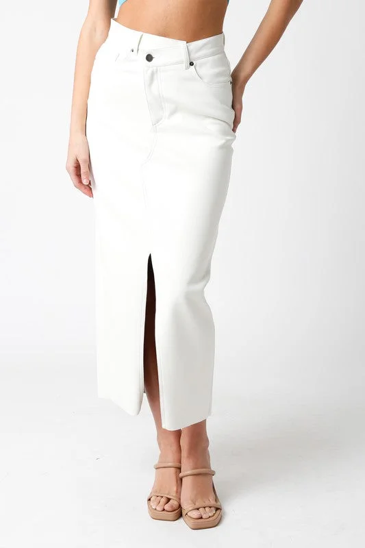 Jana Crossover Faux Leather Midi Skirt White