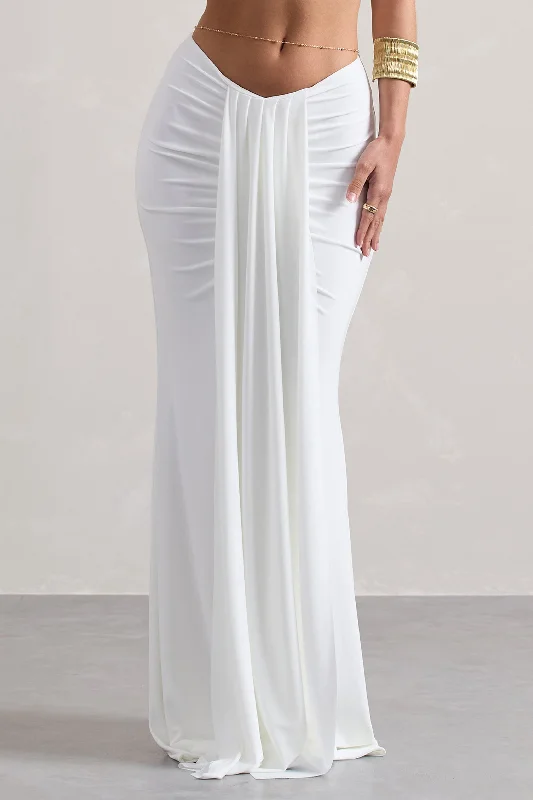 Vitality | White Ruched Drape Maxi Skirt