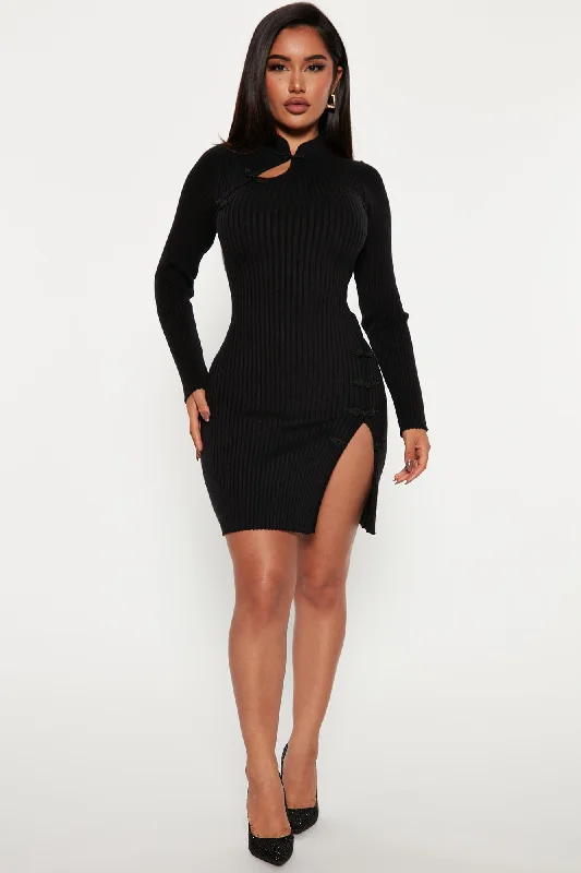 Adina Sweater Mini Dress - Black