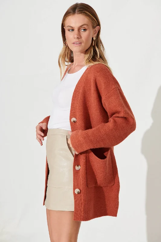 Alpine Knit Cardigan In Rust Wool Blend