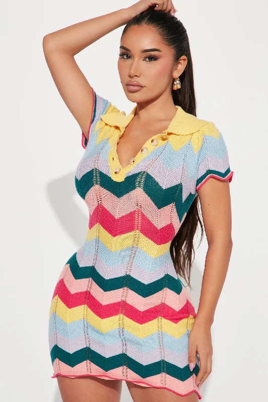 Always Happy Knit Mini Dress - Multi Color