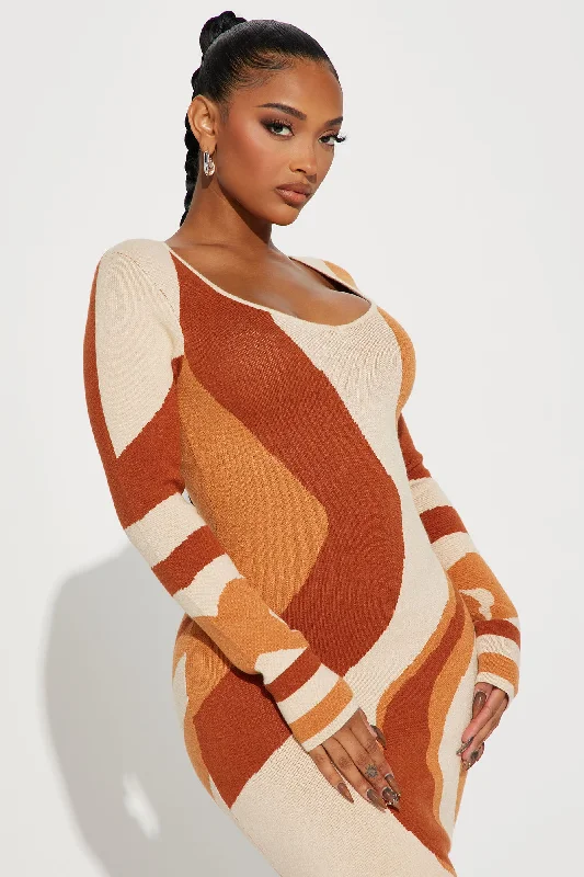 Aurora Sweater Maxi Dress - Rust/combo