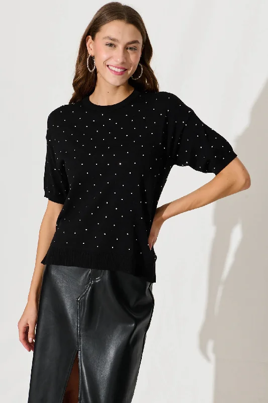 Bell Knit Top In Black With Diamonte