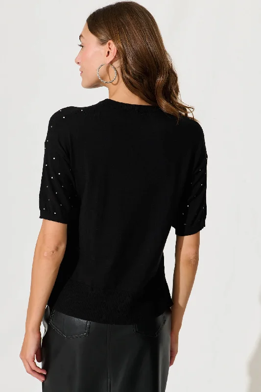 Bell Knit Top In Black With Diamonte