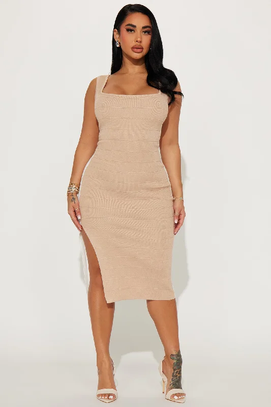 Camille Sweater Midi Dress - Taupe/combo