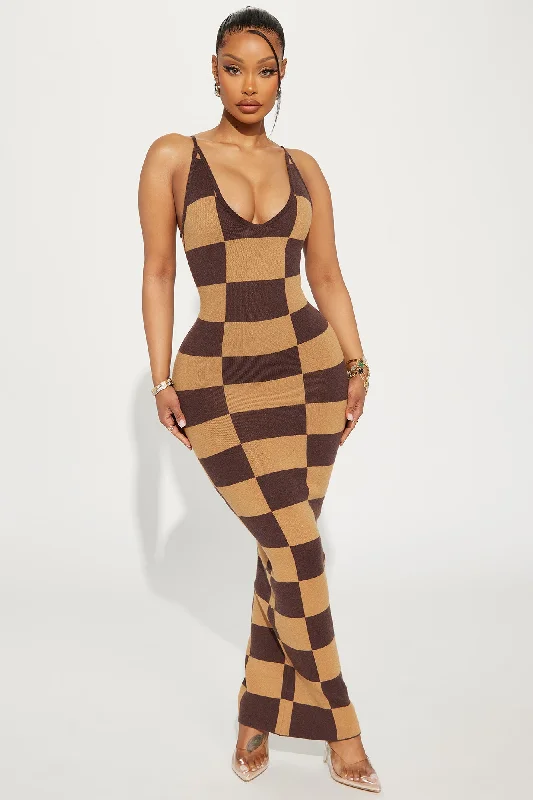 Check Me Sweater Maxi Dress - Chocolate/Combo