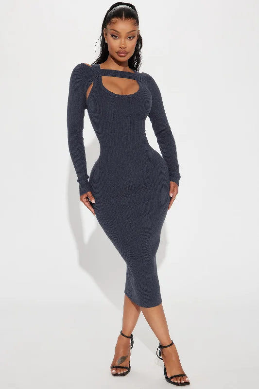 Cold Shoulder Sweater Midi Dress - Charcoal