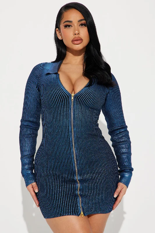 Esther Metallic Sweater Dress - Royal