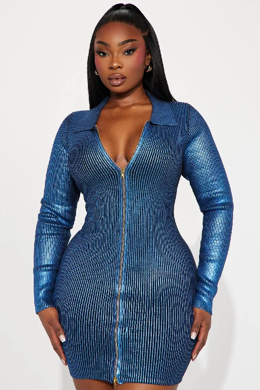 Esther Metallic Sweater Dress - Royal