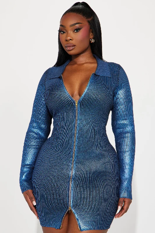 Esther Metallic Sweater Dress - Royal