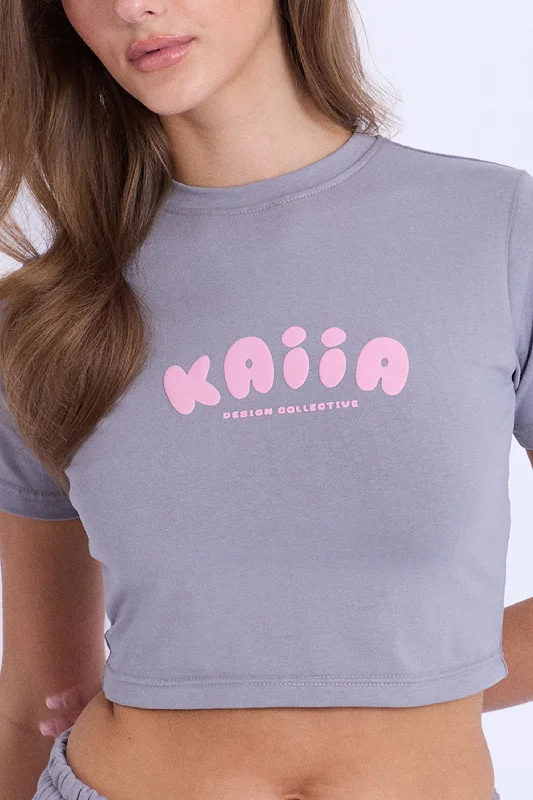 Kaiia Design Bubble Logo Baby Tee Slate Grey & Pink