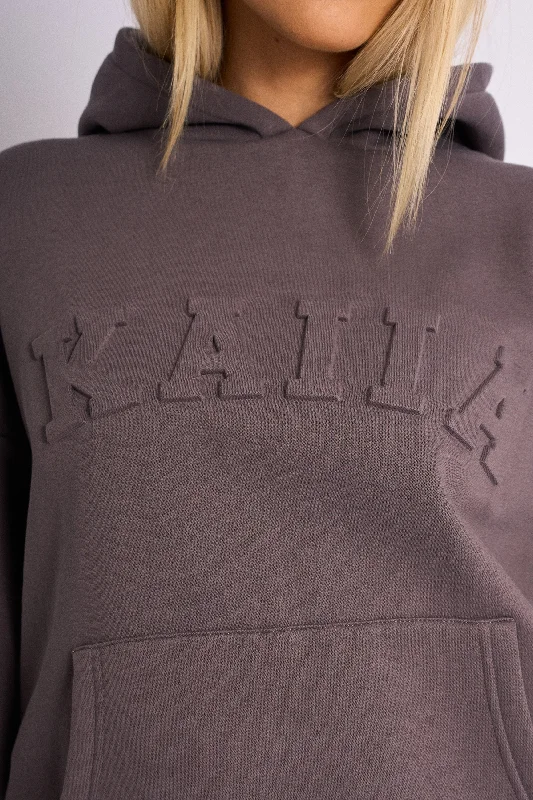 Kaiia Embossed Logo Oversized Hoodie Dark Grey