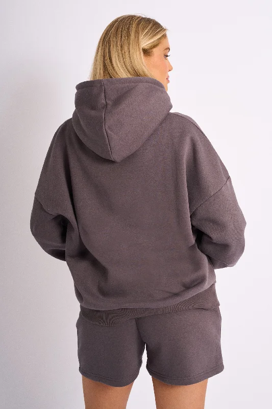 Kaiia Embossed Logo Oversized Hoodie Dark Grey