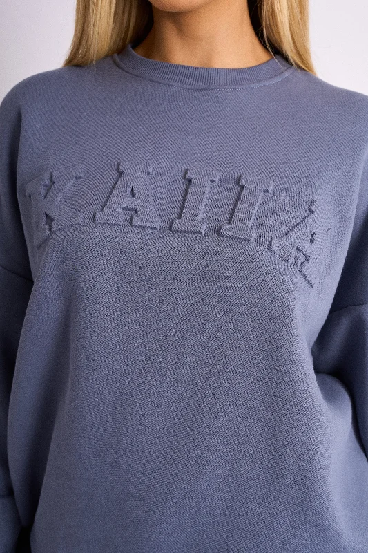 Kaiia Embossed Logo Oversized Sweatshirt Blue